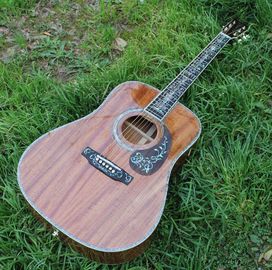 Chine Guitare acoustique en bois Koa de 41 pouces d'usine, plaque d'emboutissage en ébène Abalone incrustant une guitare koa de style D45k, livraison gratuite fournisseur
